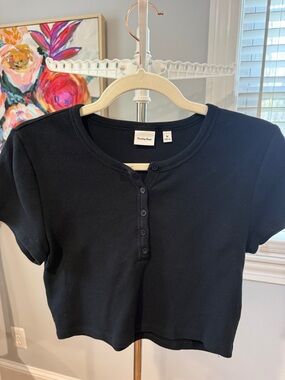 Sunday Best (Aritzia brand) Black Ribbed Henley Crop Top
